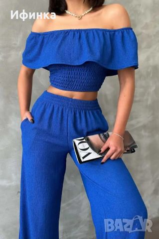 Модерен дамски комплект панталон и блуза , снимка 2 - Комплекти - 45398126