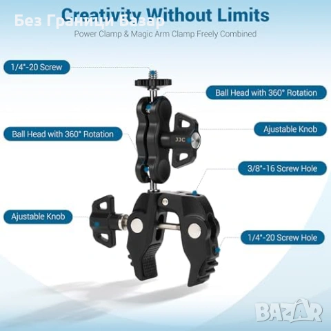 Нова Щипка JJC с magic arm за телефон, камера и екшън камера GoPro Insta360, снимка 4 - Чанти, стативи, аксесоари - 53915823