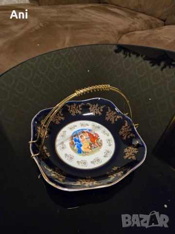 Фруктерия с метална дръжка от ОРИГИНАЛЕН ЧЕШКИ КОБАЛТ, снимка 2 - Прибори за хранене, готвене и сервиране - 52776912