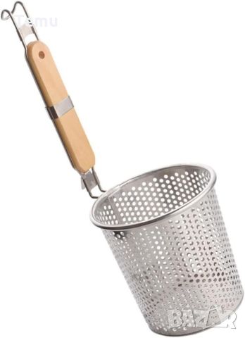 Гевгир за паста тип мрежест кош от неръждаема стомана с дървена дръжка 14см, снимка 6 - Аксесоари за кухня - 46420096