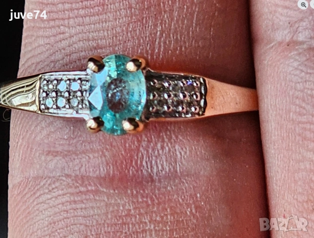 ЗЛАТЕН ПРЪСТЕН С ПАРАЙБА ТУРМАЛИН (МОЗАМБИК) И ДИАМАНТИ  СЕРТИФИКАТ