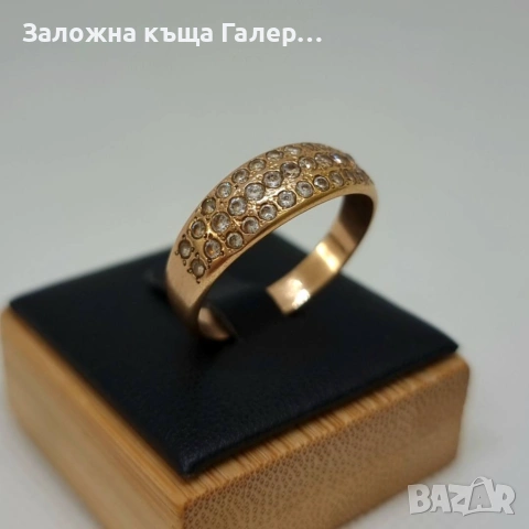 Стилен златен пръстен с фианити – 585, 4,36г