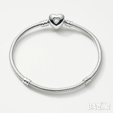 Сребъренна гривна тип PANDORA Пандора със закопчална сърце 