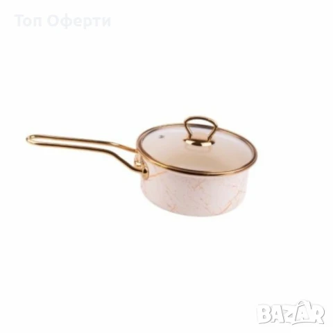 Касерола с капак Goldmann 16x8см. 1.5л./18x9см. 2л. Емайл. Индукция. Бял/Старо злато, снимка 2 - Съдове за готвене - 50442109
