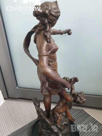 47см-4кг Moreau ЦАМ статуетка/стара френска скулптура/фигура на жена с ангел-херувим, снимка 3 - Статуетки - 54166401