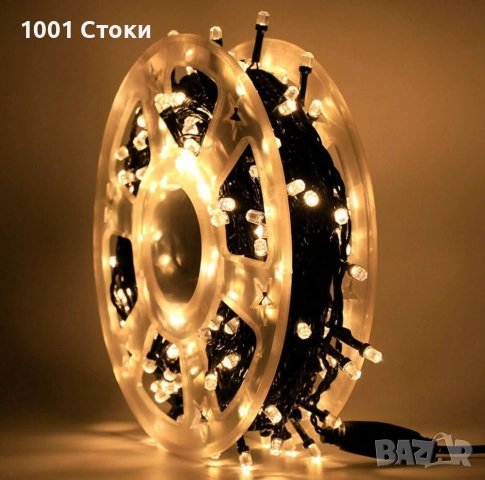 5️⃣0️⃣ метра/1️⃣0️⃣0️⃣МЕТРА Коледни LED Лампи Топла Бяла Светлина (Жълта) 8режима на светене, снимка 3 - Лед осветление - 52033680