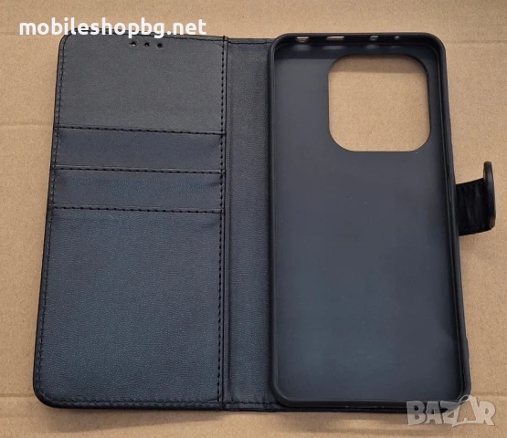 Redmi Note 14 4G калъф страничен с прегради и закопчаване черен син , снимка 2 - Калъфи, кейсове - 50482344