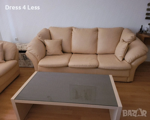 Кожен диван с маса комплект сет, снимка 2 - Дивани и мека мебел - 53293517