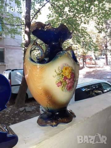 Невероятен стар английски часовник кобалт с позлата две вази, снимка 6 - Антикварни и старинни предмети - 53461054