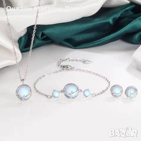 Fanqieliu комплект бижута 925 сребро с опал – колие, гривна и обеци, снимка 2 - Бижутерийни комплекти - 53719618