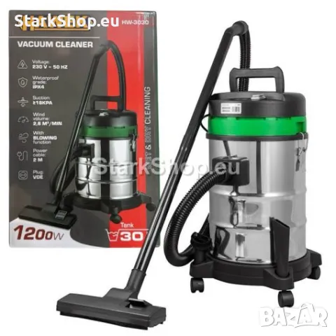 Прахосмукачка за Сухо и Мокро Почистване 30л HAWEK 1200W с 4бр Въртящи Колела, снимка 6 - Други инструменти - 50317315