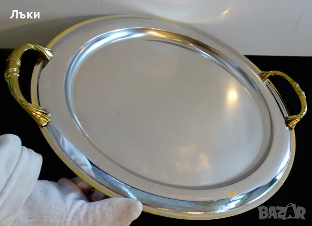 Поднос,плато Gold 24 K,42 см.,с дръжки. , снимка 4 - Аксесоари за кухня - 50254846
