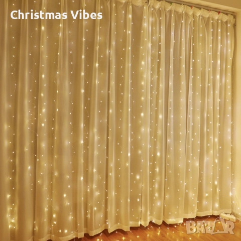 Коледни лампички с 300Led лампи 3 метра на 3 метра ,коледна завеса с дистанционно, снимка 5 - Декорация за дома - 52095220