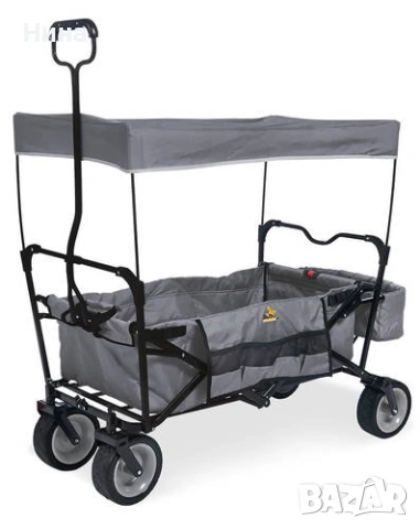 Сгъваема ръчна количка с покрив за къмпинг и плаж Pinolino Paco в сиво, снимка 2 - Детски колички - 53468207