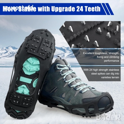 Ледени котки за обувки и ботуши за жени и мъже, за ходене по сняг, лед, противоплъзгащи се, снимка 3 - Спортна екипировка - 52134229