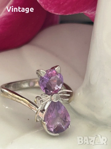 Луксозен дизайнерски сребърен пръстен с естествен аметист , снимка 3 - Пръстени - 53982151