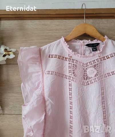 Розова блуза памучна материя с бродерии цветя , снимка 2 - Корсети, бюстиета, топове - 45404527