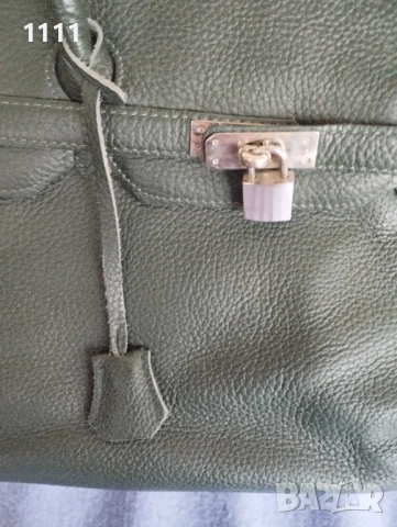 Италианска чанта естествена кожа тъмно зелен цвят., снимка 2 - Чанти - 52131440