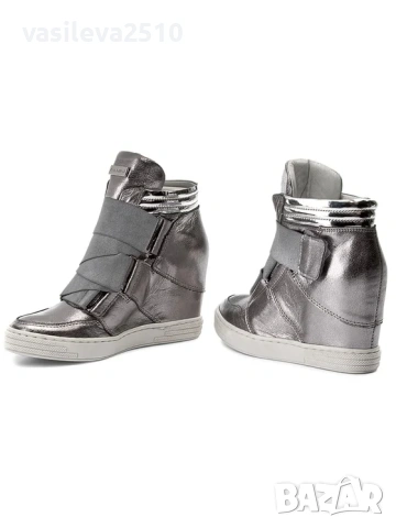 Eva Minge оригинални дамски сребристи кецове на платформа от естествена кожа , снимка 3 - Кецове - 53892776