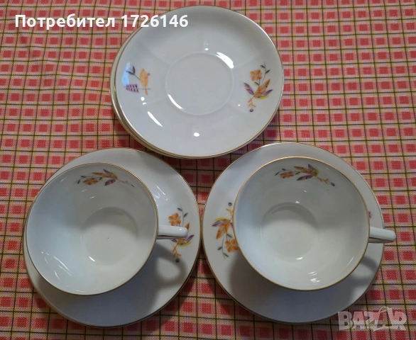 Фин порцелан с позлата - сет 2 броя и чинийки 3 броя на Zeh Scherzer Bavaria , снимка 11 - Чаши - 54040197
