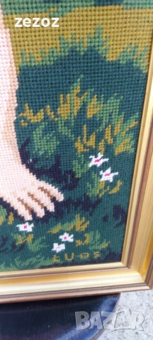 Гоблен"Момиче с куче", снимка 6 - Гоблени - 53809236