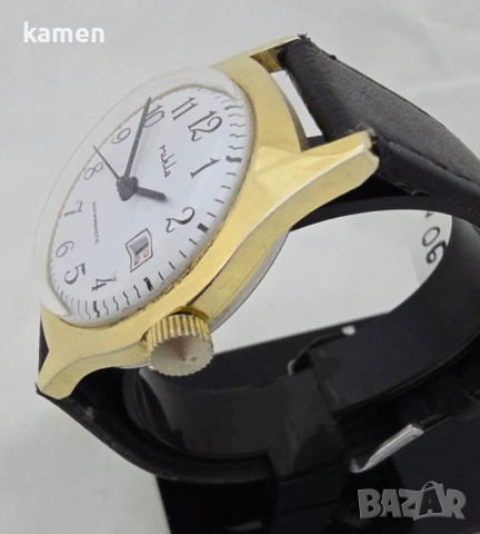 Винтидж антимагнитен часовник RUHLA - произведен в ГДР - позлатен - нова черна каишка, снимка 3 - Антикварни и старинни предмети - 53658800