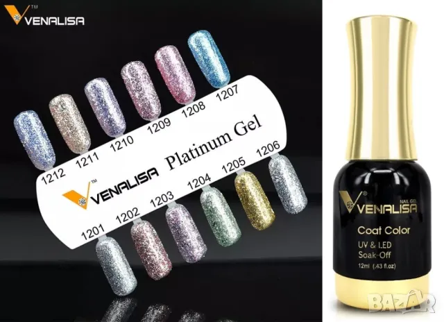  VENALISA Platinum UV LED гел лак с брокат серия Платинум , снимка 1 - Продукти за маникюр - 26981154