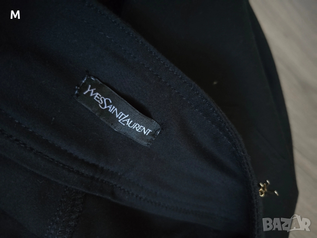 Жесток чер дамски панталон Yves Saint Laurent + златни брошки , снимка 6 - Панталони - 52926903