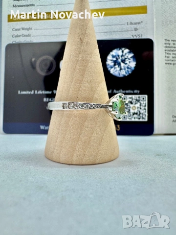 Сребърен пръстен с мойсанит (Диамант) 1 карат, снимка 4 - Пръстени - 53508195