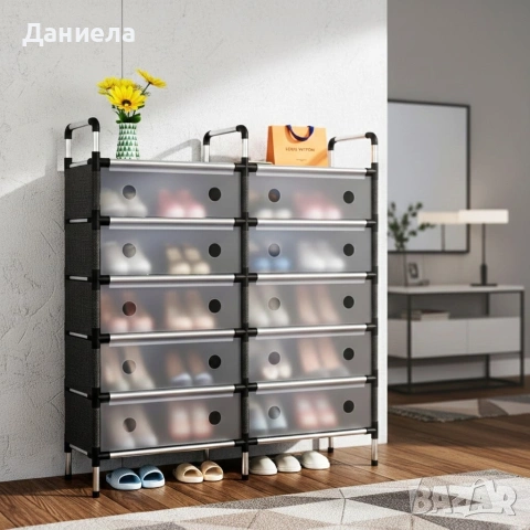 Многоетажен шкаф за обувки с прозоречни врати и голям капацитет, снимка 2 - Шкафове - 53256888