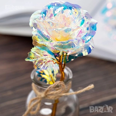 Роза в цветовете на дъгата – изискан подарък за любов и благодарност, снимка 3 - Декорация за дома - 52853480