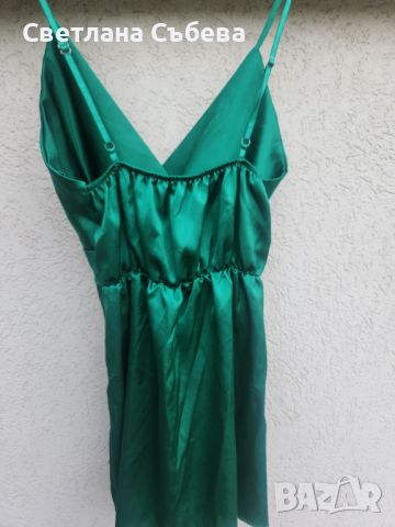 Сатенена рокля в зелено , снимка 3 - Рокли - 45926494