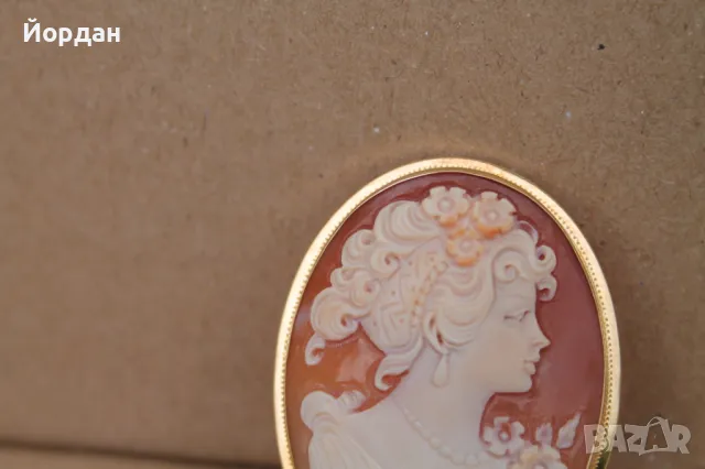 Изящна брошка с камея и златен обков, снимка 2 - Други стоки за дома - 49753837