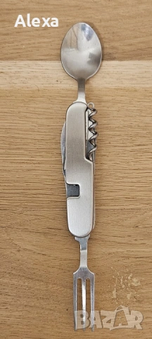 Къмпинг прибор 6 в 1 комбиниращ вилица лъжица отварачка ножче тирбушон шило, снимка 6 - Прибори за хранене, готвене и сервиране - 53541442