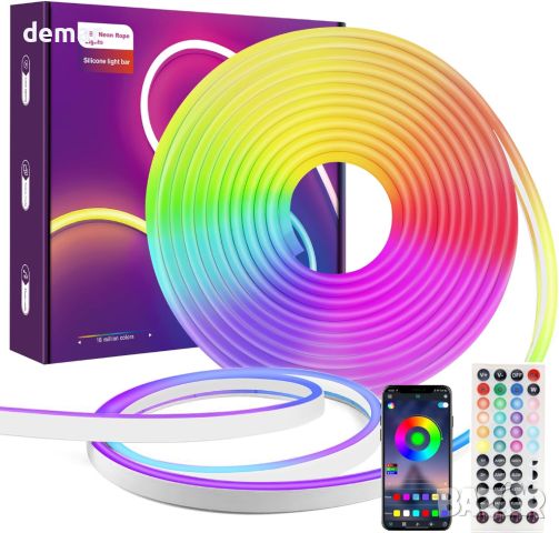 Неонова RGB светодиодна лента, 10 м, управление с приложение/дистанционно, снимка 1 - Лед осветление - 45983884