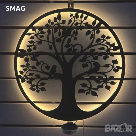 Соларно декоративно дърво с птици Черен метал Ø40см S_1237117, снимка 2 - Соларни лампи - 49909610