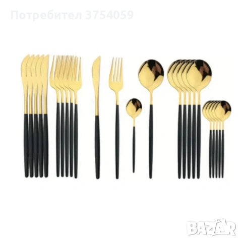 Комплект прибори за хранене от 24 части с луксозен дизайн и магнитна кутия в златисто и черно, снимка 3 - Прибори за хранене, готвене и сервиране - 53208586