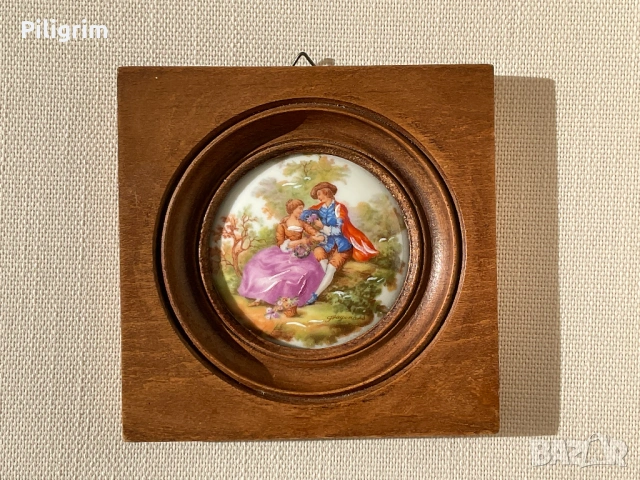 Антична порцеланова картина с дървена рамка. „Limoges“, Франция.