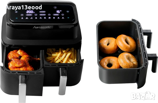 Фритюрник с горещ въздух Hanseatic HAF212600D 39156050 2in1 (XXL 9L, с функция за сушене), снимка 5 - Фритюрници - 53875947