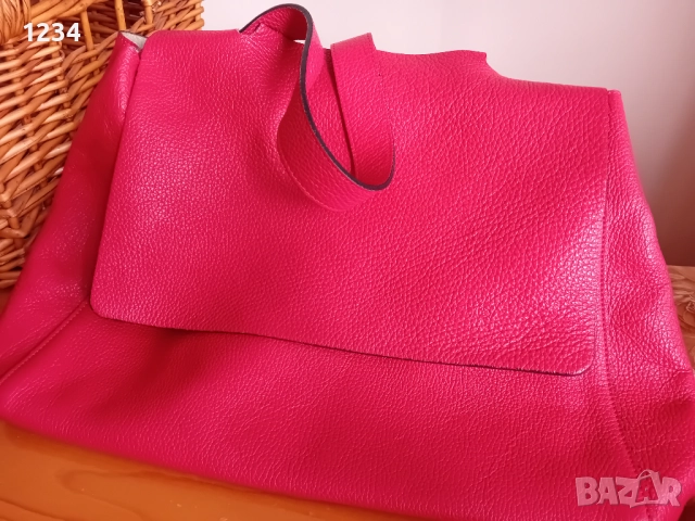 Червена италианска чанта от естествена кожа