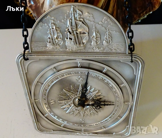 Немски стенен часовник от калай,Кораби,компас. , снимка 6 - Антикварни и старинни предмети - 52345686