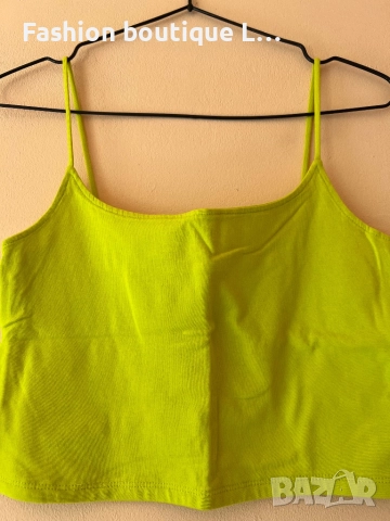 Памучен къс топ потник в цвят жълт неон с еластант 💛, снимка 2 - Потници - 51758649
