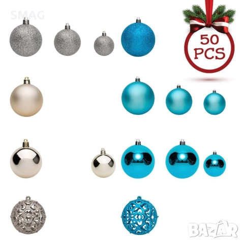 ChatGPT said:  Комплект коледни топки екрю и тюркоаз 3–6 см 50 бр._1196753, снимка 2 - Други - 52353133