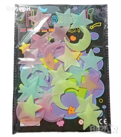 Светещи фигурки за стена – звезди и луни в цветен микс, снимка 2 - Детски нощни лампи - 53206201