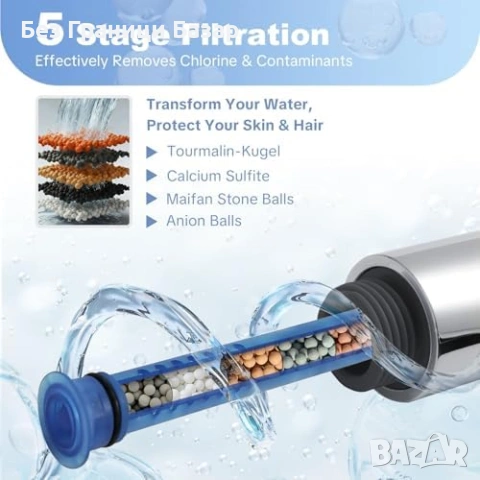 Нова Филтрираща душ слушалка с маркуч 5 степени 6 режима хром баня, снимка 3 - Други стоки за дома - 53917476