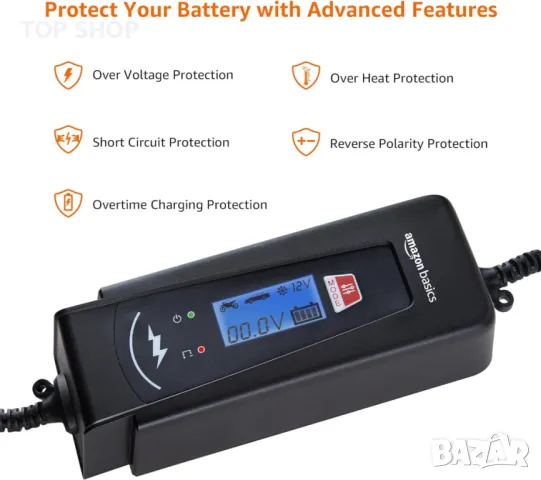 Amazon Basics 2A/4A Автоматично смарт 6V/12V зарядно устройство за батерии с функция за тестване, снимка 2 - Аксесоари и консумативи - 49965369