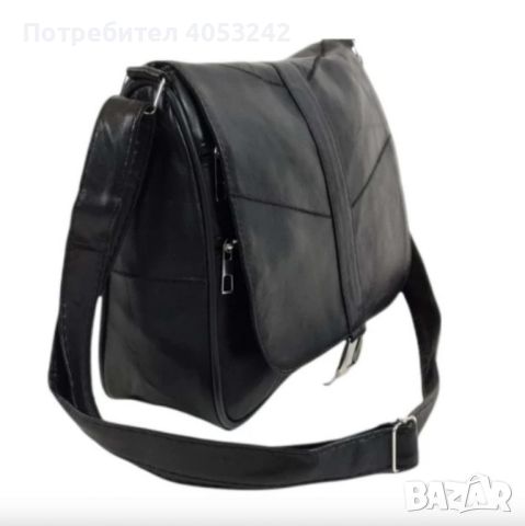 Черна стилна дамска чанта от естествена к. с капак - Elis, снимка 3 - Чанти - 45099614