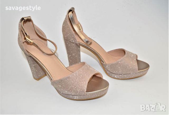 Дамски елегантни сандали на ток в бронзово Q709-CHM, снимка 1 - Сандали - 45603977