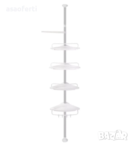🛁 Ъглова Телескопична Етажерка за Баня – 4 Рафта, Регулируема Височина, Без Пробиване, снимка 2 - Други стоки за дома - 52646400