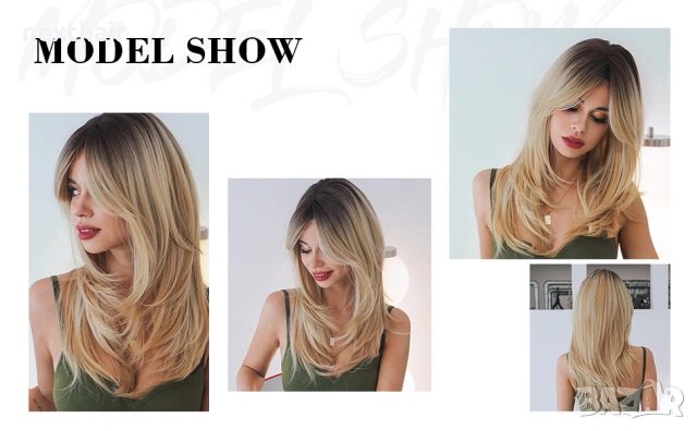 Омбре руса перука 60 см - модерни нюанси и тъмни корени, снимка 12 - Аксесоари за коса - 53830661